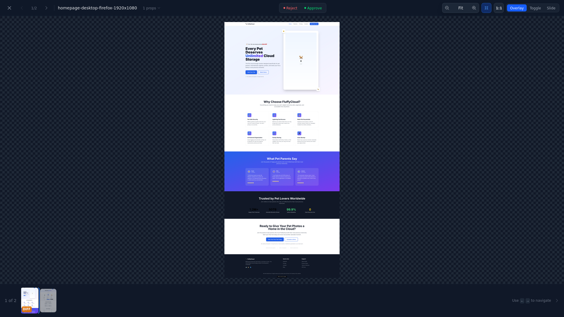 Vizzly TDD dashboard showing visual diffs in real-time