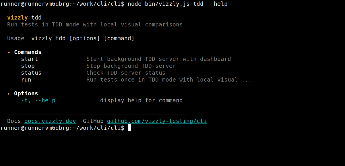 vizzly tdd --help output